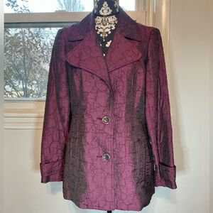 Tribal Purple Textured Stitched Pattern Satin Blazer Jacket Women’s Size 10 EUC